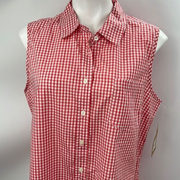 Magellan XL orange white gingham sleeveless button top - Picture 1 of 7